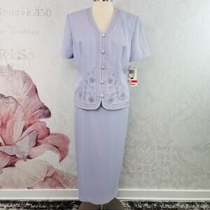 R&M Richards Lilac Purple Two Piece Jacket Top and Skirt Size 14 NWT